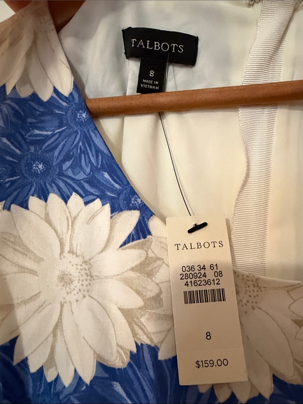 Talbots Blue and White Daisy Floral Stripe Midi Dress Sleeveless 8 NWT Spring - Picture 2 of 5